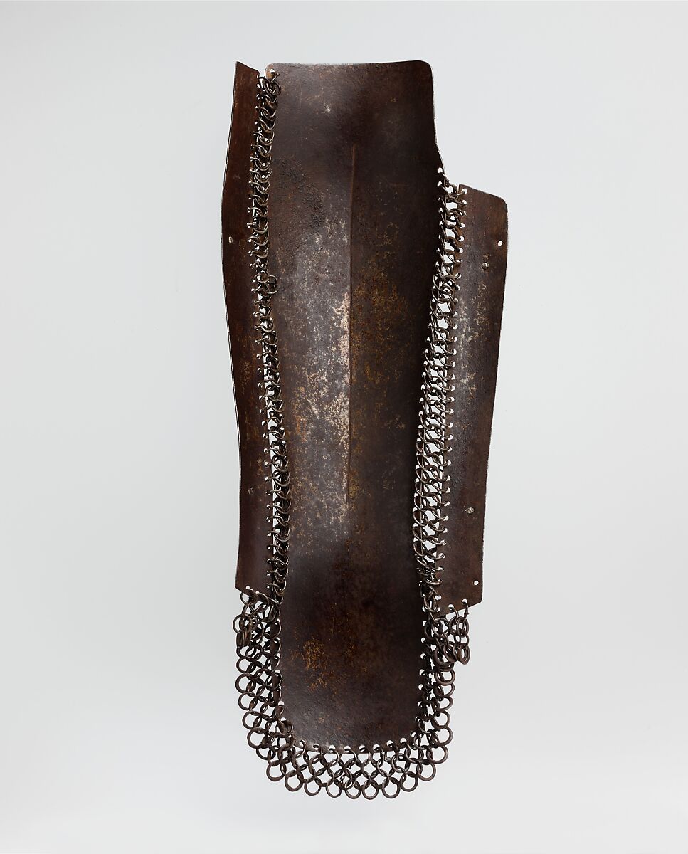 Defense for the Lower Right Leg (Greave), Steel, iron, silver, gold, leather, Turkish, possibly Bursa