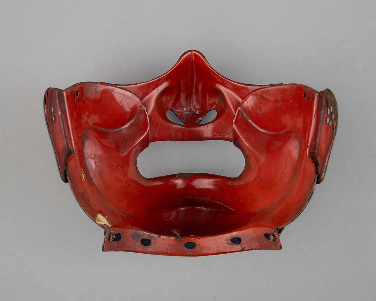Half Mask (Menpō) with Gorget, Iron, lacquer, silk, Japanese