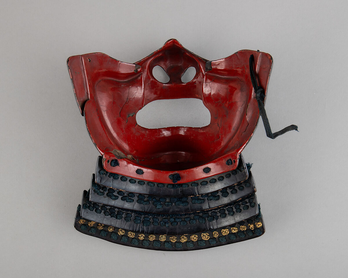 Half Mask (Menpō) with Gorget, Iron, lacquer, silk, Japanese