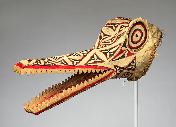 Crocodile mask, Barkcloth, bamboo, wood, paint, Baining