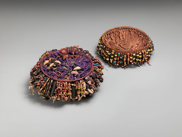 Vessel, Calabash, terracotta, palm nuts, cowrie shells, beads, Republic of Benin (?)