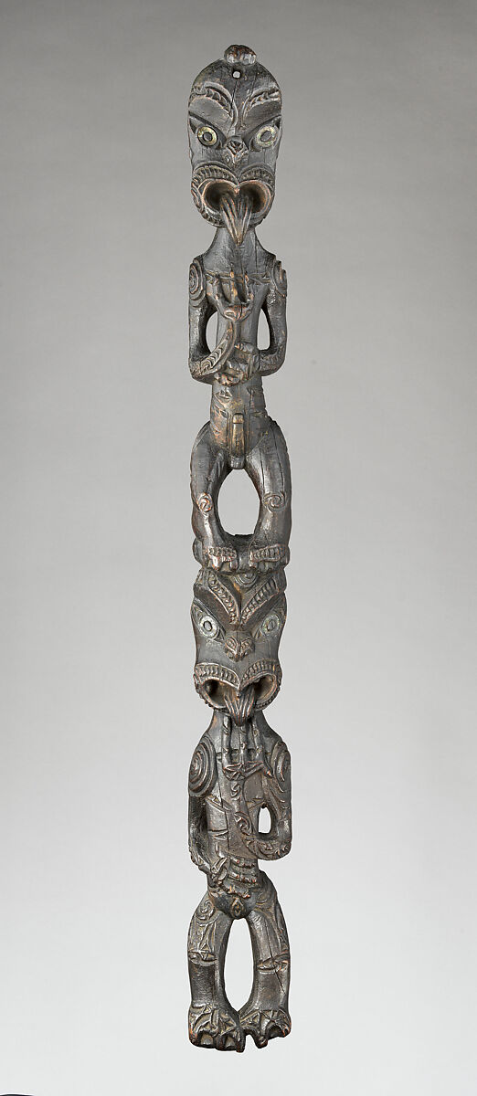 Tekoteko (gable figure), Wood, pāua shell, Māori 