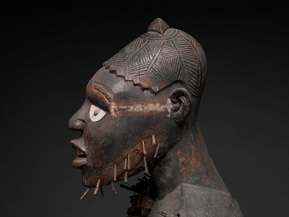 Mangaaka Power Figure (Nkisi N’Kondi), Yombe-Kongo artist and nganga (ritual specialist), Wood, iron, resin, ceramic, plant fiber, textile, pigment, Kongo peoples