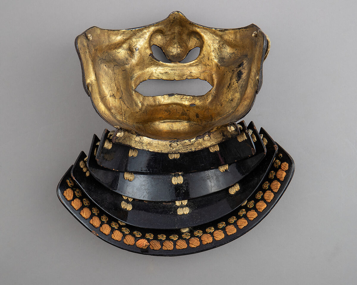 Half Mask (Menpō) with Gorget, Iron, lacquer, textile, Japanese