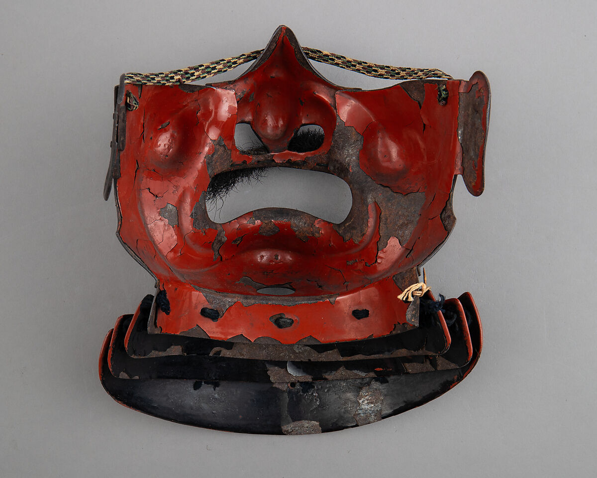 Half Mask (Menpō) with Gorget, Iron, lacquer, hair, silk, Japanese