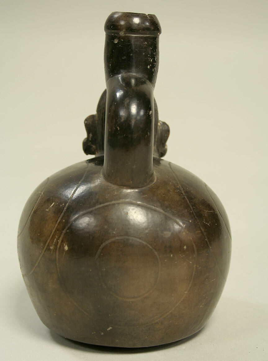 Bottle, Head on Spout, Ceramic, post-fired paint, Paracas