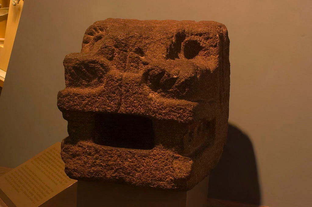 Feathered Serpent Head, Stone, pigment, Teotihuacan 