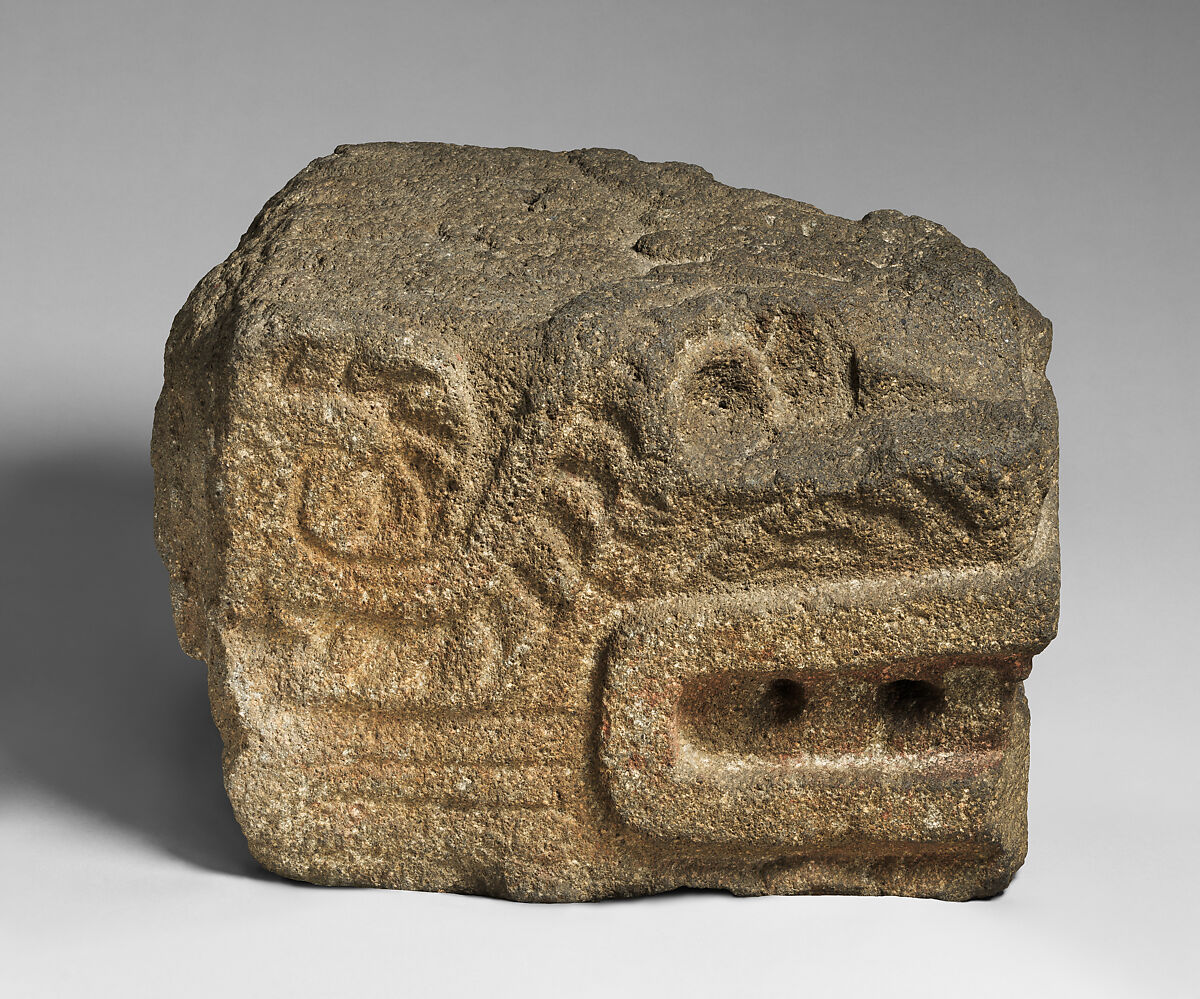 Feathered serpent head, Teotihuacan artist(s), Stone, pigment, Teotihuacan