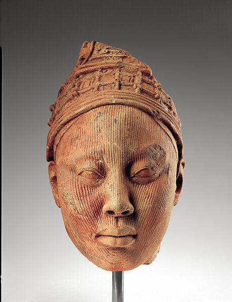 Head, Terracotta, with residue of red pigment and traces of mica, Yoruba peoples 