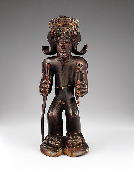 Commemorative figure of a chief as Cibinda Ilunga, Wood, natural fibers, Chokwe peoples 