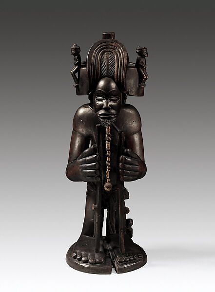 Commemorative figure of a chief as Cibinda Ilunga, Wood, human hair, fibers, dried nuts, Chokwe peoples 