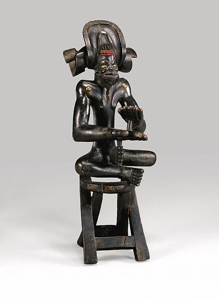 Commemorative figure of a chief, Wood, brass, human hair, glass beads, Chokwe peoples 