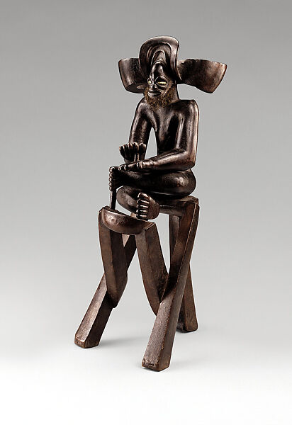 Commemorative figure of a chief, Wood, brass, human hair, Chokwe peoples 