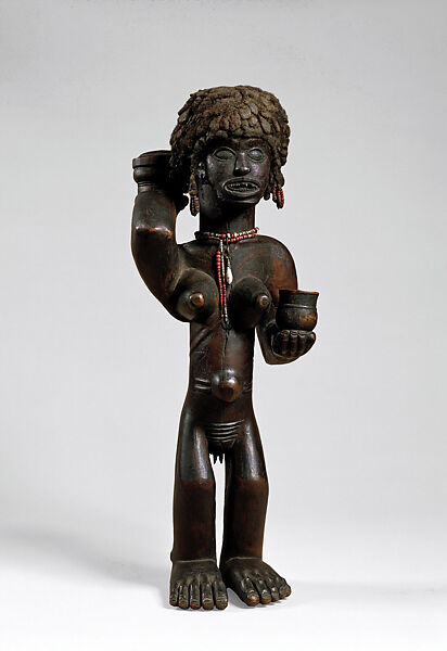 Commemorative female figure, Wood, brass, human hair, red clay, seed, fine beads, Chokwe peoples 