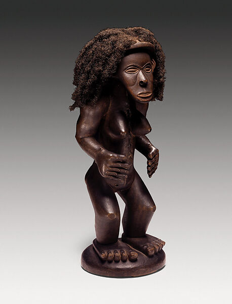 Commemorative female figure, Wood, human hair, red clay, Chokwe peoples 