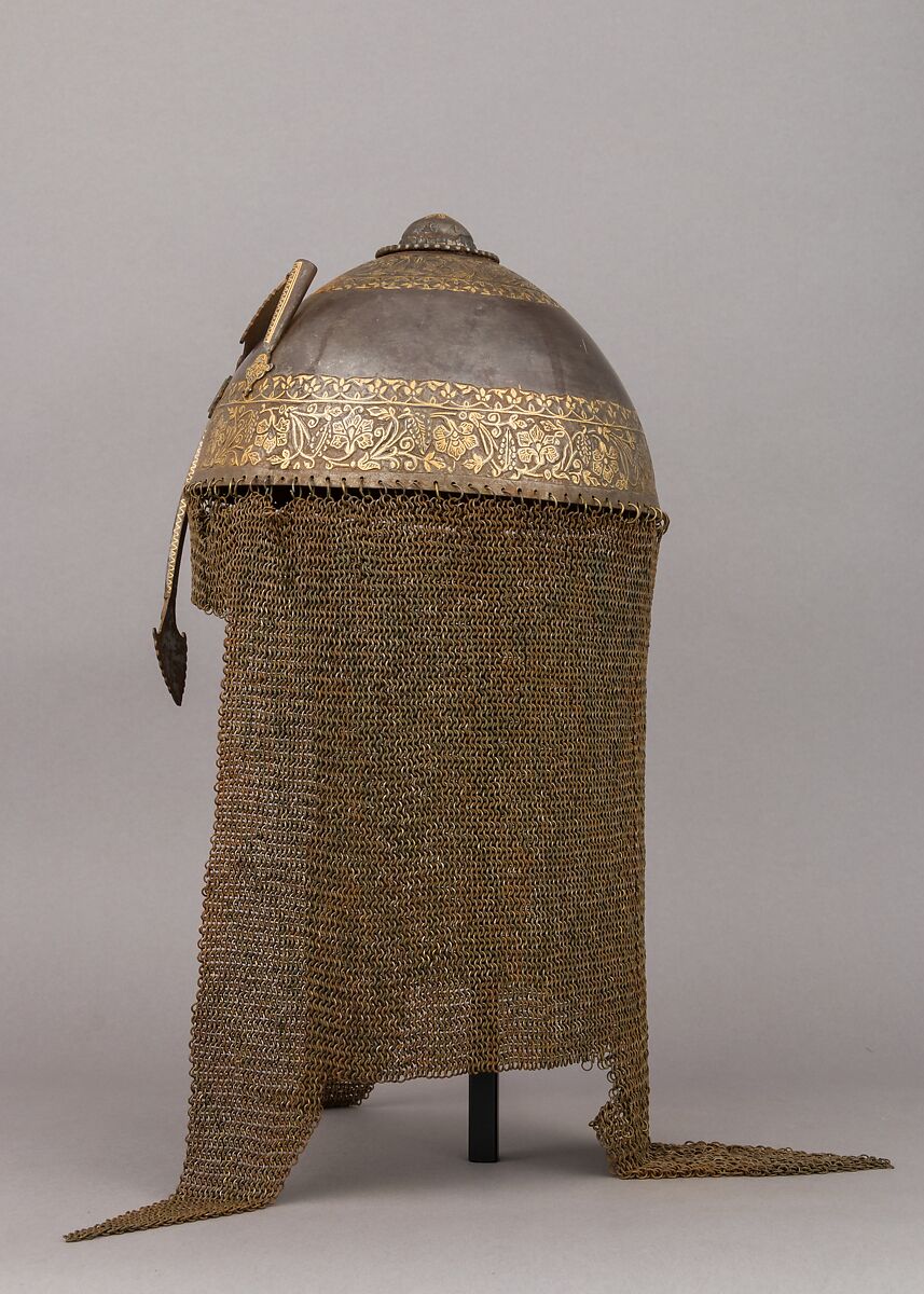 Helmet, Steel, brass, gold, Indian