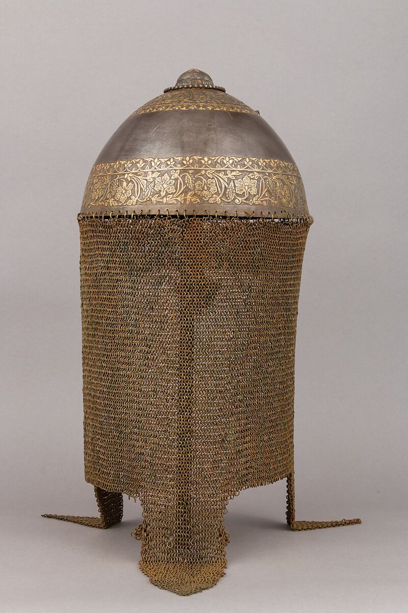 Helmet, Steel, brass, gold, Indian