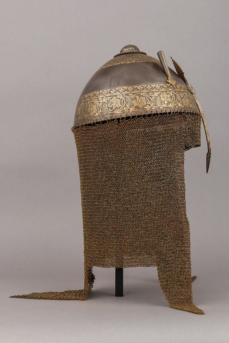 Helmet, Steel, brass, gold, Indian