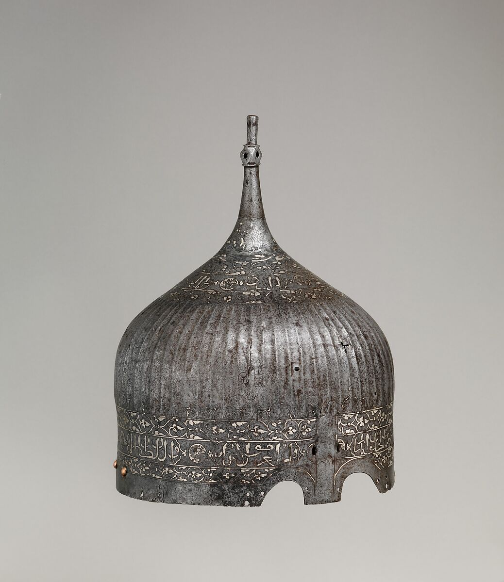 Turban Helmet, Steel, silver, copper alloy, Turkish or Iranian, in the style of Turkman armor