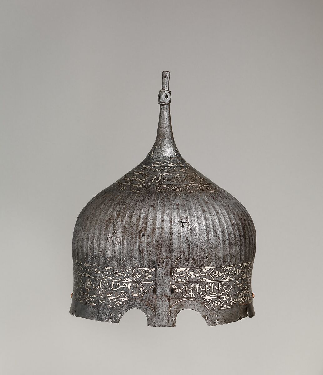 Turban Helmet, Steel, silver, copper alloy, Turkish or Iranian, in the style of Turkman armor 