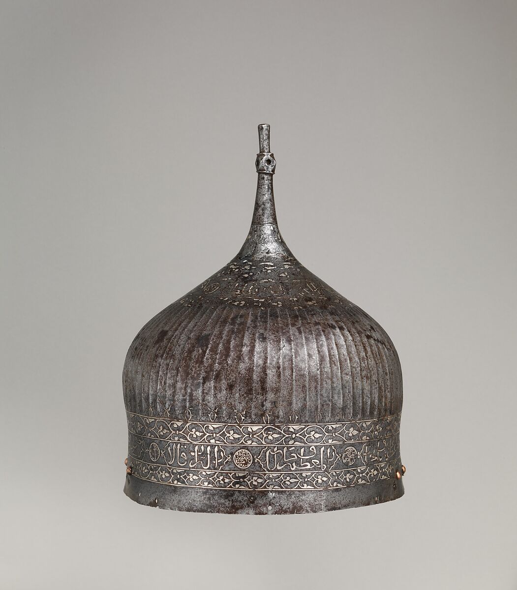 Turban Helmet, Steel, silver, copper alloy, Turkish or Iranian, in the style of Turkman armor