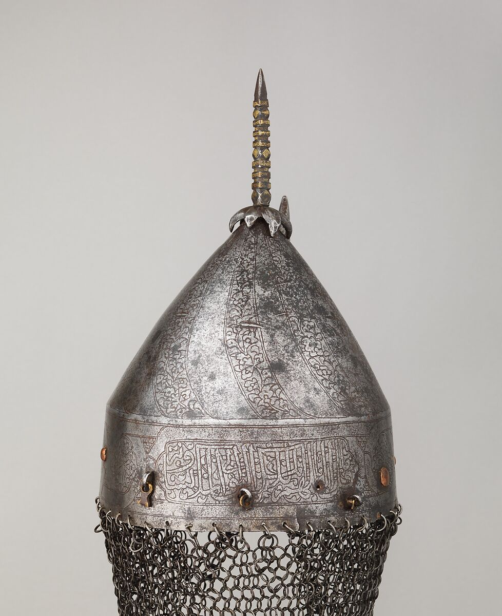 Helmet, Steel, iron, copper alloy, gold, Egyptian or Syrian
