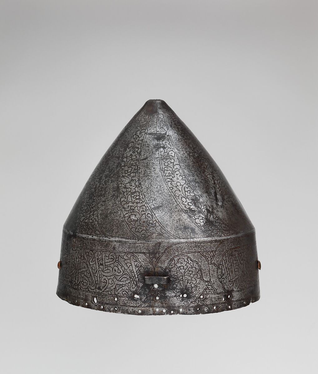 Helmet, Steel, iron, copper alloy, gold, Egyptian or Syrian