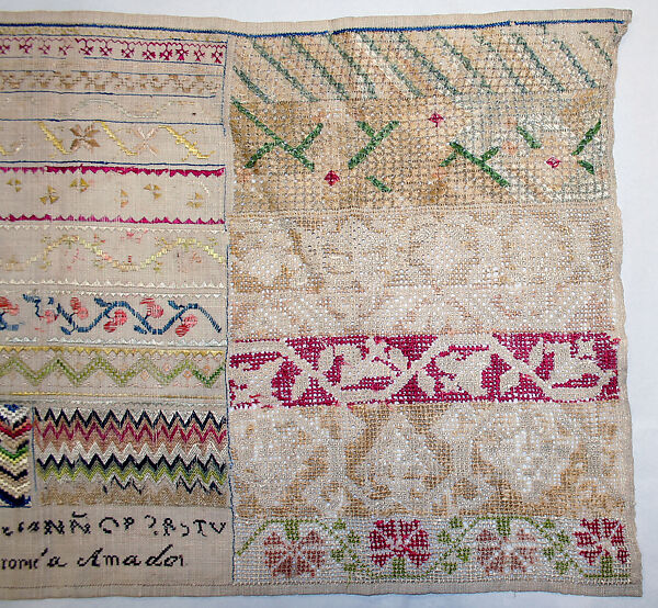 Sampler, Linen, silk, Mexican