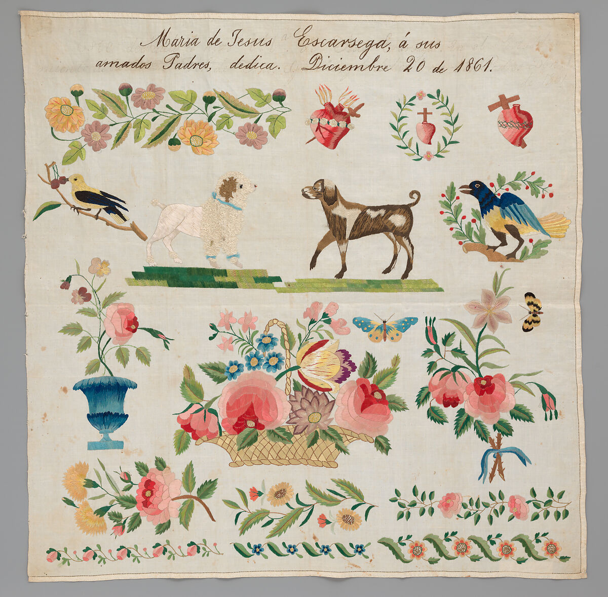 Sampler, Linen, silk, Mexican 