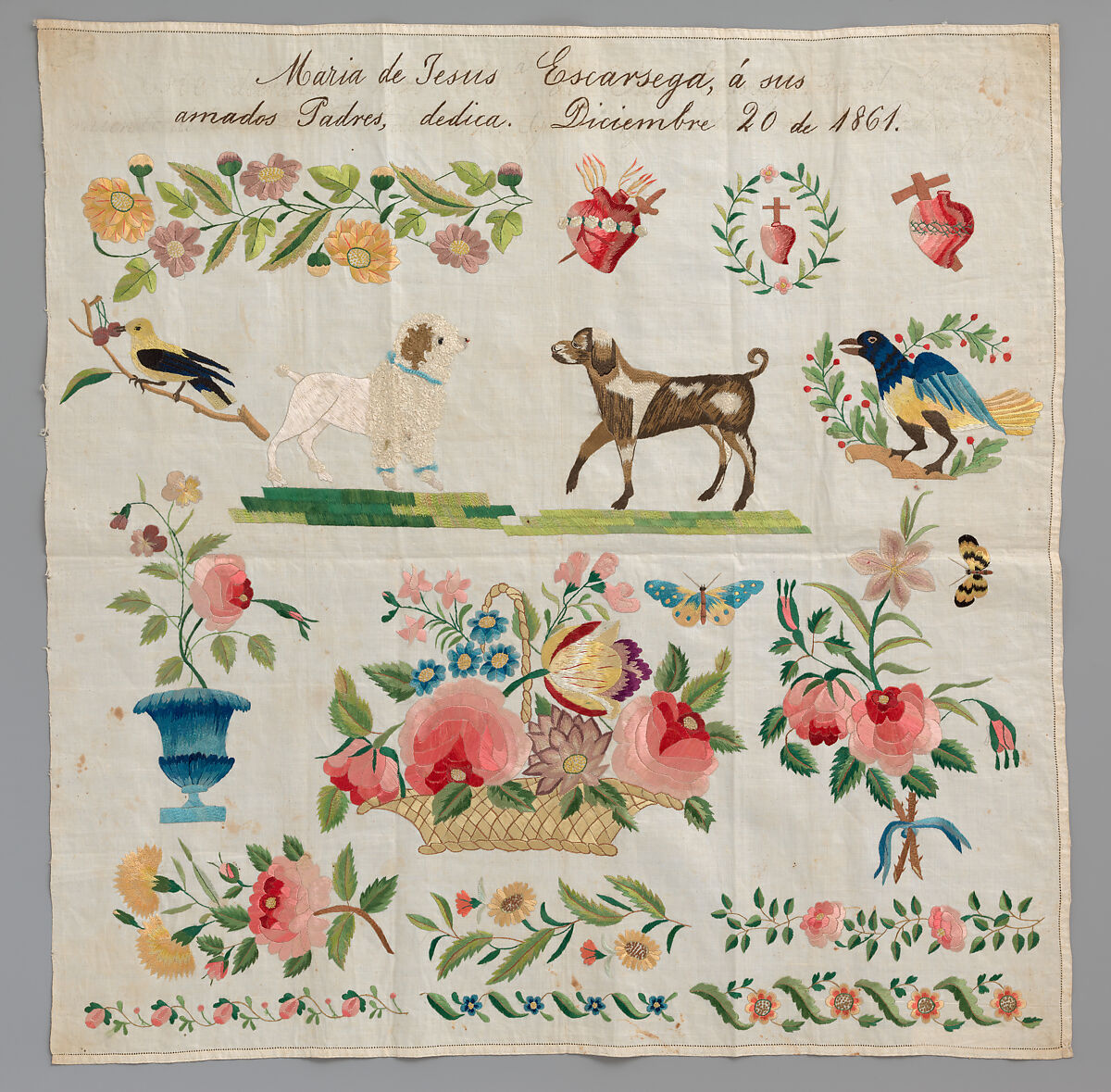 Sampler, Linen, silk, Mexican