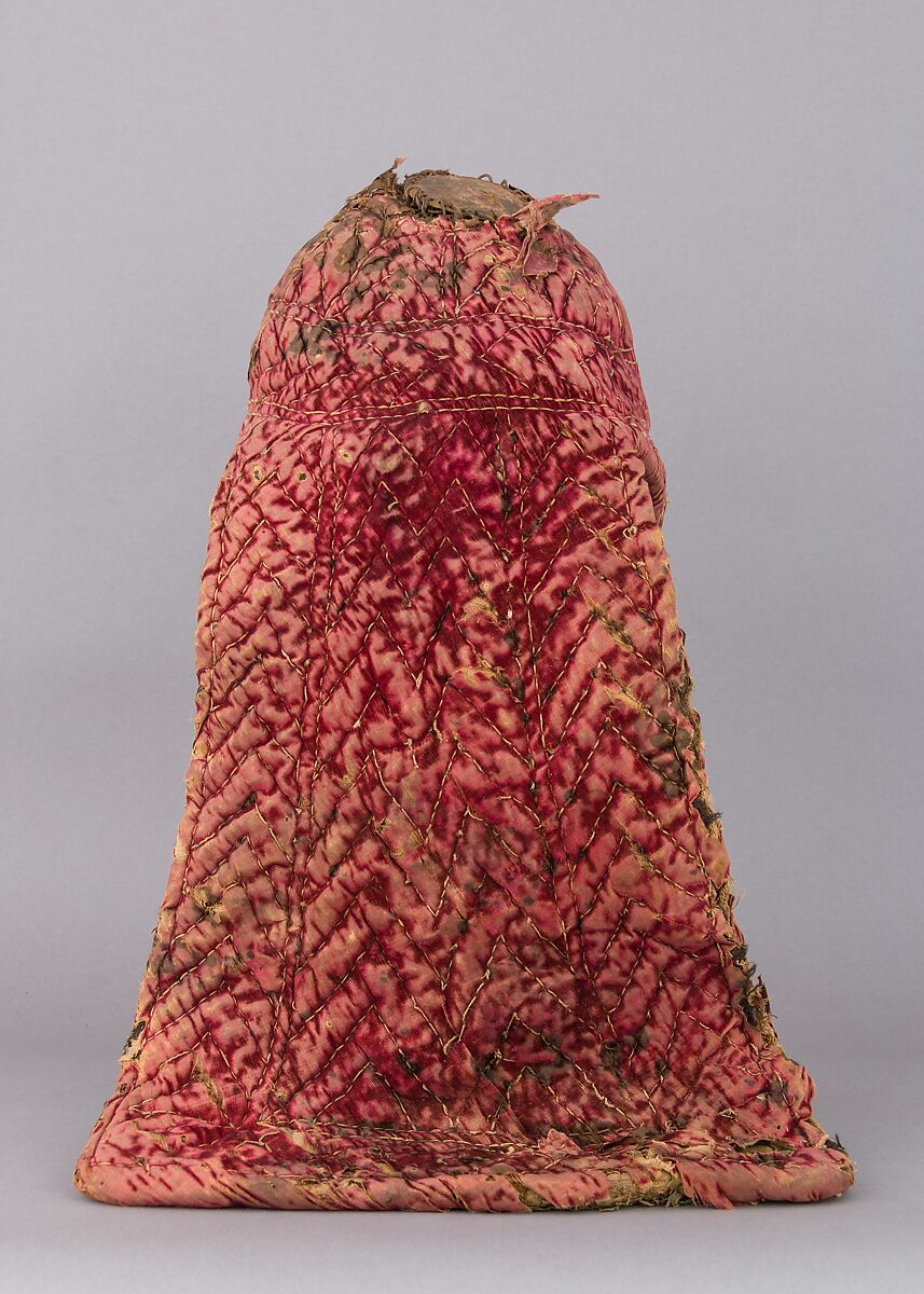 Helmet, Iron alloy, textile (velvet), silver, South Indian