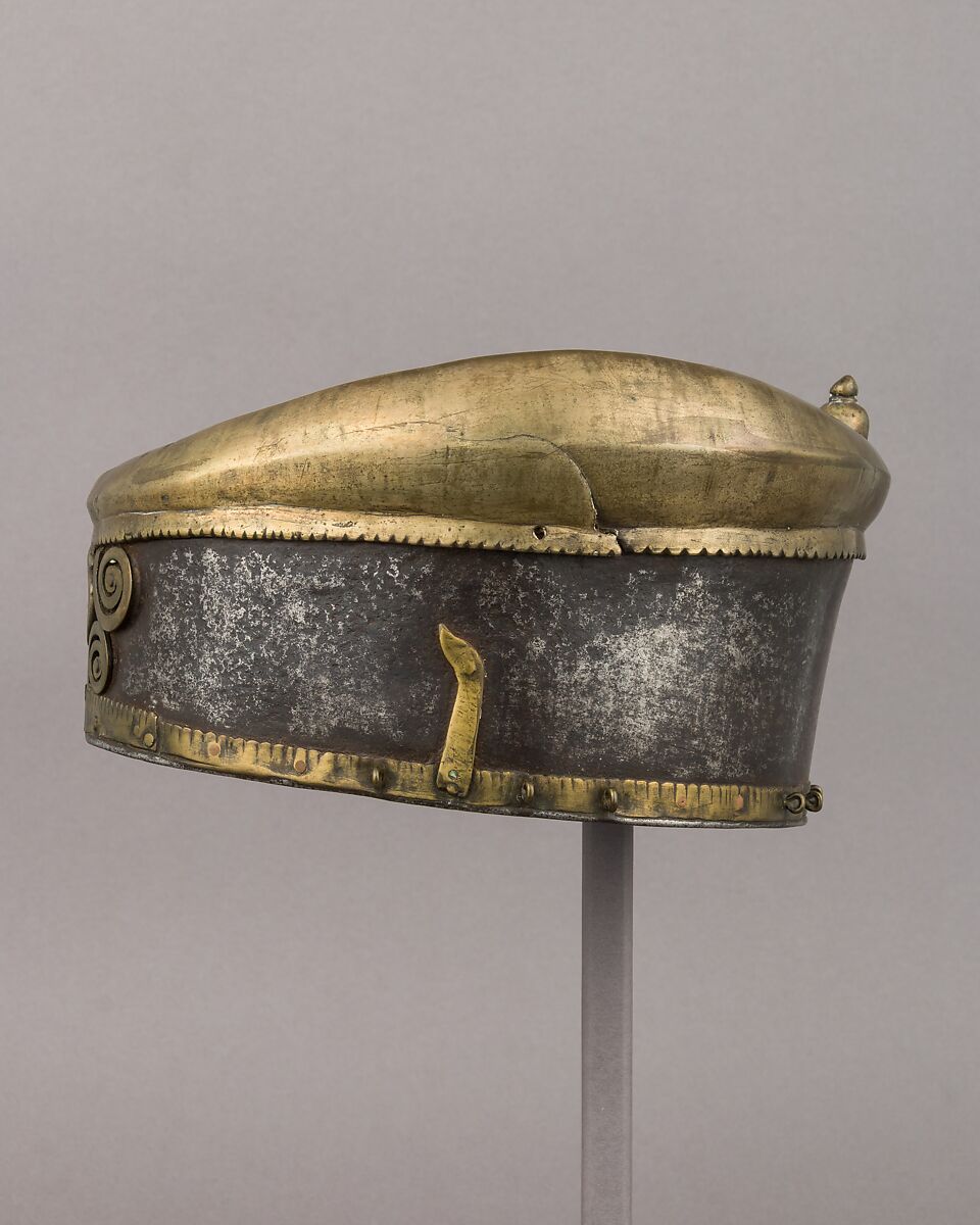 Helmet, Steel, brass, copper, Indian, possibly North Indian
