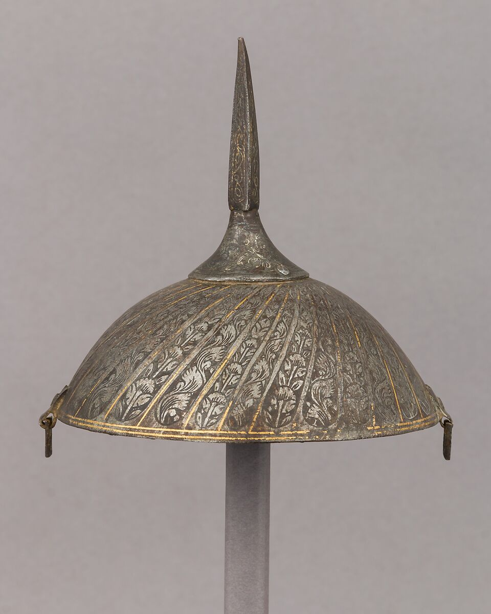 Helmet, Steel, gold, Indian, possibly North Indian