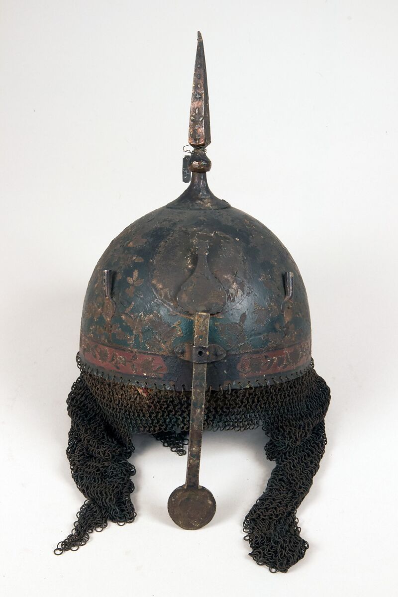 Helmet and Arm Guard, Steel, enamel, Persian 
