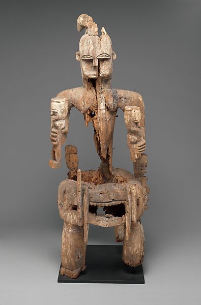 Shrine: Seated Figure (Iphri), Wood, pigment, iron alloy, Urhobo peoples 