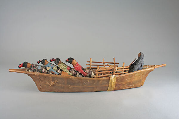 Model Umiak, Wood, gutskin, trade cloth, bone, plant fiber, Kalaallit