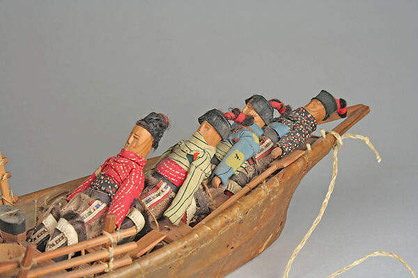 Model Umiak, Wood, gutskin, trade cloth, bone, plant fiber, Kalaallit