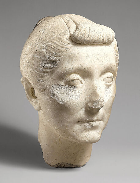 Portrait head of a matron in the style of Livia, Marble, Roman, Late Republican or Early Augustan 