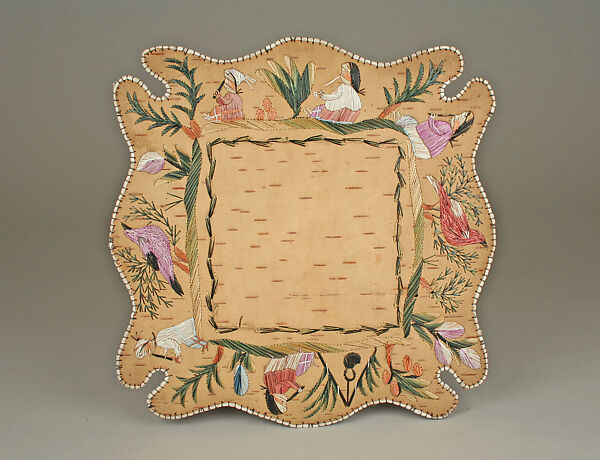 Tray, Birchbark, quill, cotton, Huron