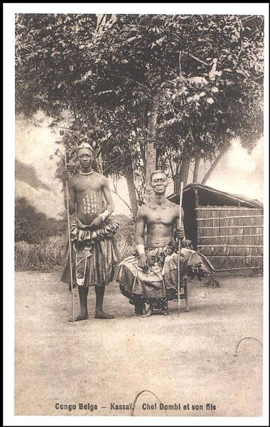 Chief Dombi (Ndombe) and his son, Postcard, collotype 