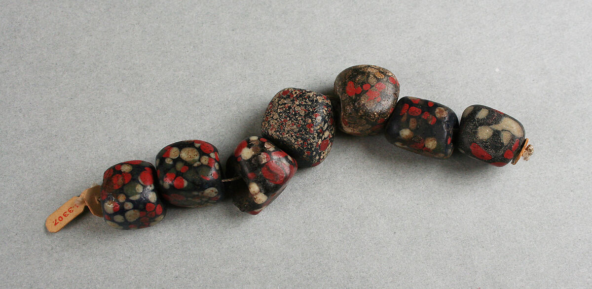 Beads, string of seven, Glass, African, made in Europe 