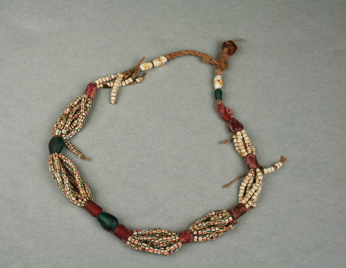 Necklace, glass, ivory?, string, African, made in Europe 