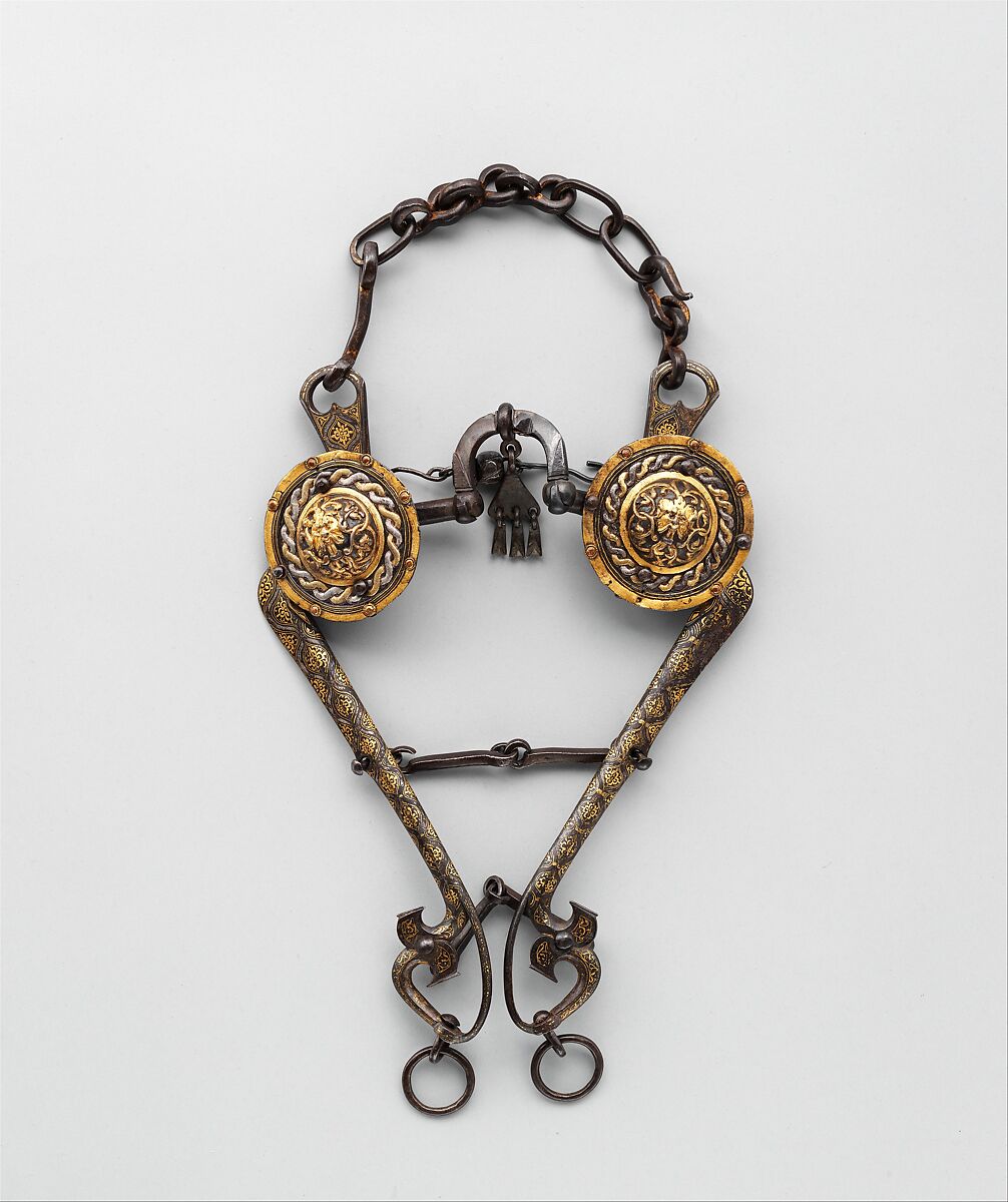 Curb Bit, Iron, tin, gold, silver, copper alloy, Italian, Mantua or Milan