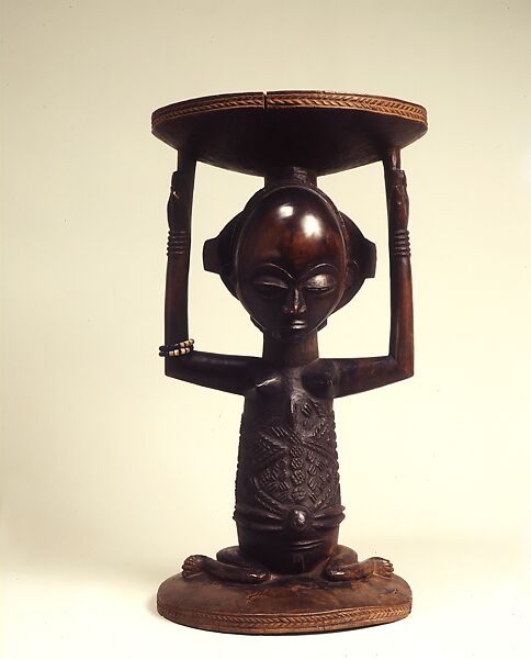 Prestige Stool (Kipona), Wood, glass beads, Luba peoples, identified as the Master of the Warua or the Kunda 