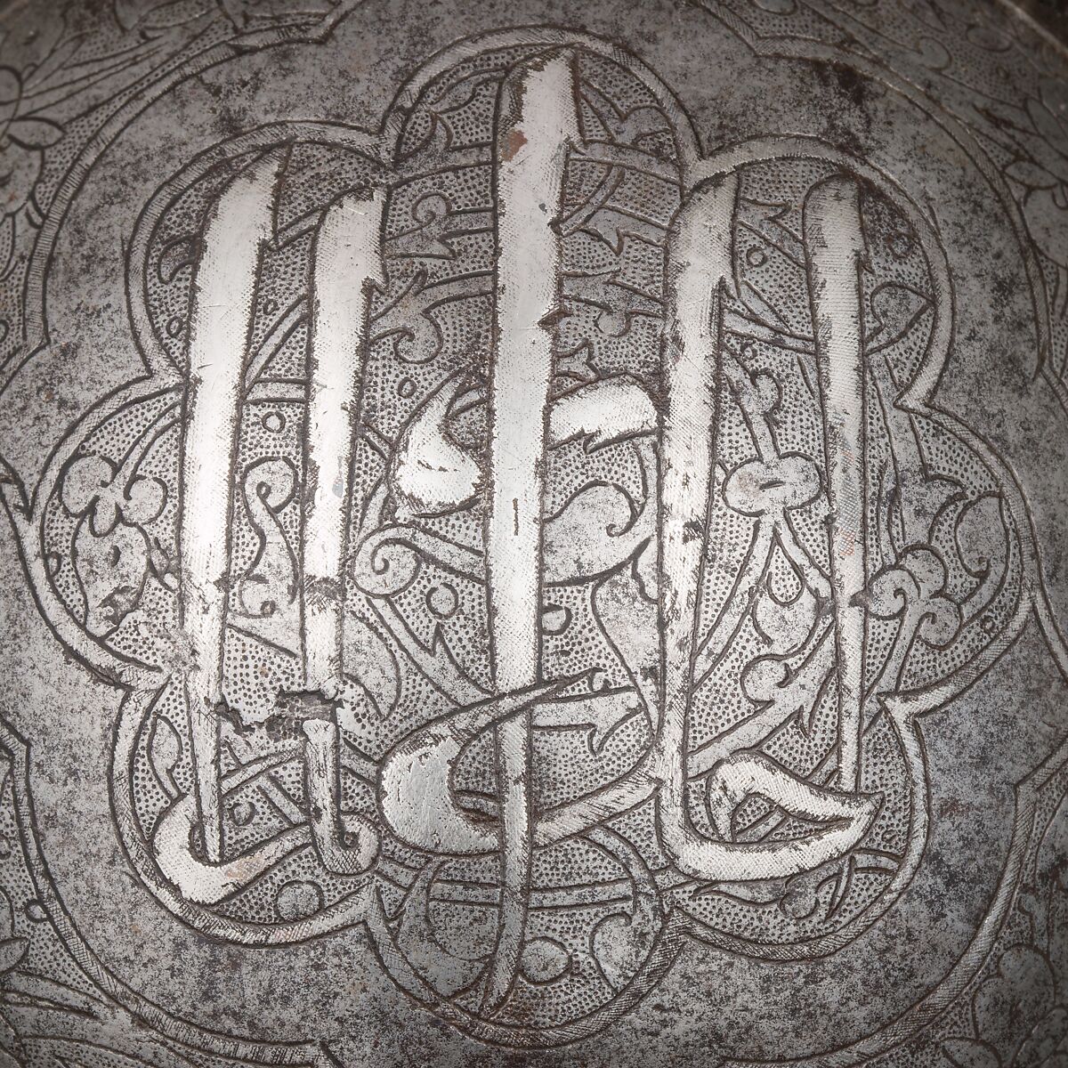 Pair of Thigh and Knee Defenses, Steel, iron, copper alloy, silver, leather, Iranian or Turkish