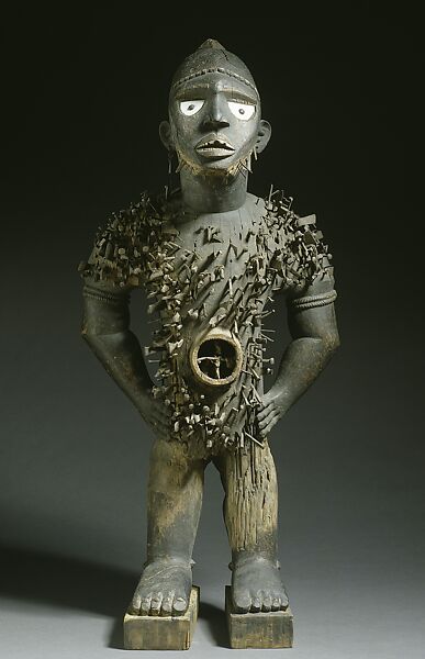 Power Figure (Nkisi N'Kondi: Mangaaka), Wood, iron, resin, ceramic, plant fiber, textile, pigment, Kongo peoples; Yombe group