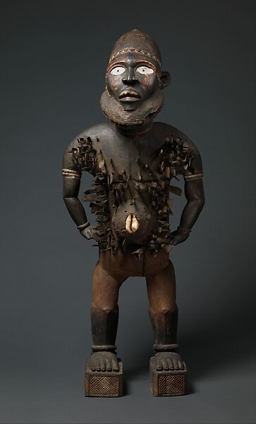 Power Figure (Nkisi N'Kondi: Mangaaka), Wood, iron, resin, ceramic, plant fiber, textile, pigment, cowrie shell, animal hide and hair, Kongo peoples; Yombe group 