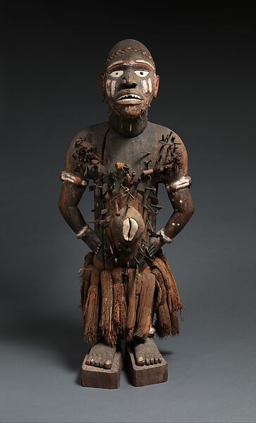 Power Figure (Nkisi N'Kondi: Mangaaka), Wood, iron, resin, cowrie shell, ceramic, plant fiber, textile, gourd, pigment, Kongo peoples; Yombe group
