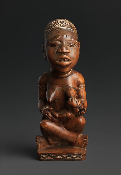 Figure: Seated Female Nursing Child, Master of the Boma-Vonde Region, Wood, kaolin, Kongo peoples; Yombe group