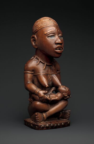 Power Figure: Seated Female Nursing Child (Nkisi), Master of the Boma-Vonde Region, Wood, metal, kaolin, glass, resin, pigment, Kongo peoples; Yombe group